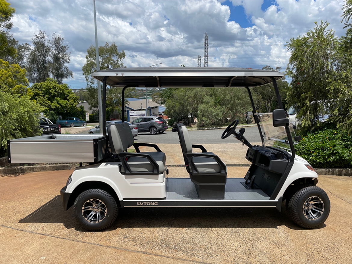 Picture of 4 Seater, 48v, 4kW aC Motor, LVTONG 48M-350A Controller, Maintenance Free Batteries, LVTong On Board Charger, Split Windscreen, Speedometer, Safety Belts, Light System, Dual USB output, 10"Aluminium Rim, 4 Wheel Disc Brake with EM Brake, Upgraded Seats - Black, Multifunction Storage Boxes, Front Independent Suspension with Double Individual Swing Arm, Black Roof, Cargo tray - 1000 x 1000 x 265mm