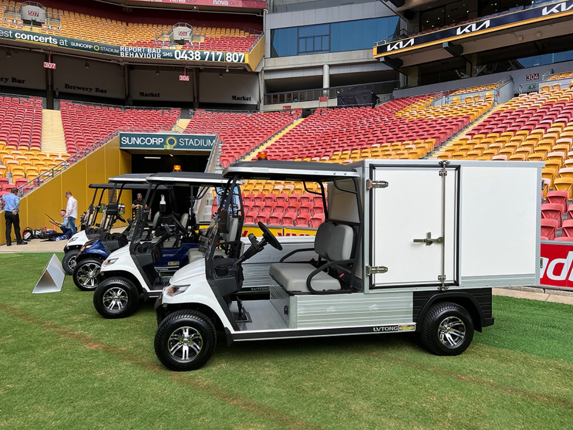Picture of (Linen Cart) 2 Seater, 48v, 4kW AC Motor, LVTONG 48M-350A Controller, Maintenance Free Batteries, LVTong On Board Charger, Split Windscreen,, Speed Meter, Safety Belts, Light System, 10"Aluminium Rims, 4 Wheel Disc Brake with EM Brake, Upgraded Black  Seats, Multifunction Storage Boxes, Front Independent Suspension with Double IndividualSwing Arm, Black Roof.