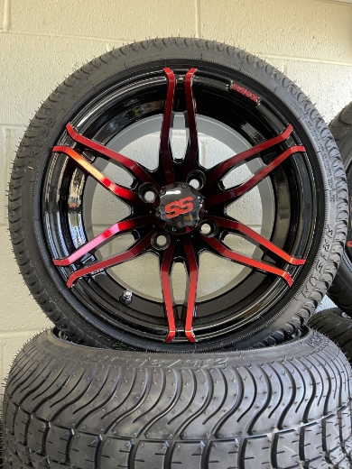Picture of RHOX RX377, Gloss Black with Red, 12x7 ET-25 MAG WHEEL. Fitted with 215/35/12" TYRE - FULL SET = $790