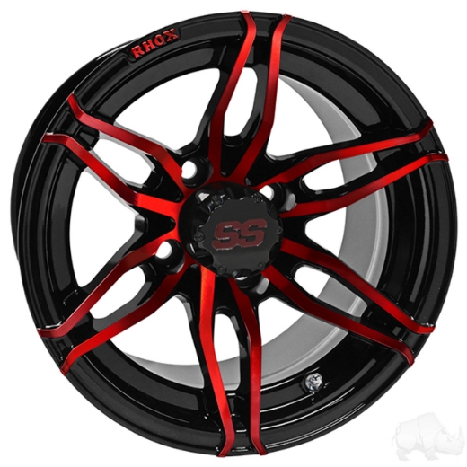 Picture of RHOX RX377, Gloss Black with Red, 12x7 ET-25 MAG WHEEL. Fitted with 215/35/12" TYRE - FULL SET = $790