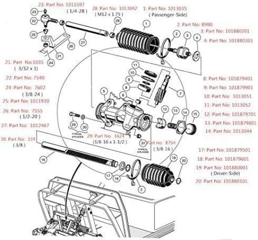 Picture of CLUB CAR DS LEFT THREADED TIE ROD END - MALE THREAD YEARS 1976-UP