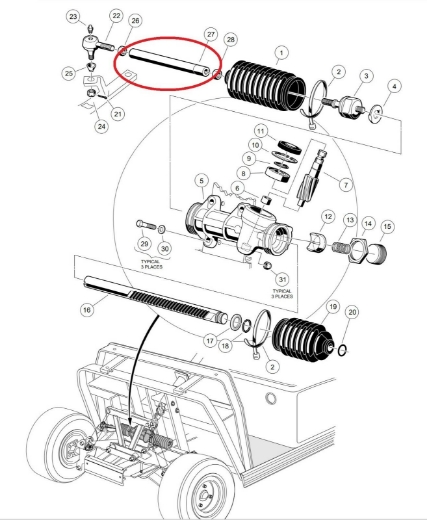 Picture of CLUB CAR DS RACK & PINION STEERING RACK DRAG LINK (1984-2008)