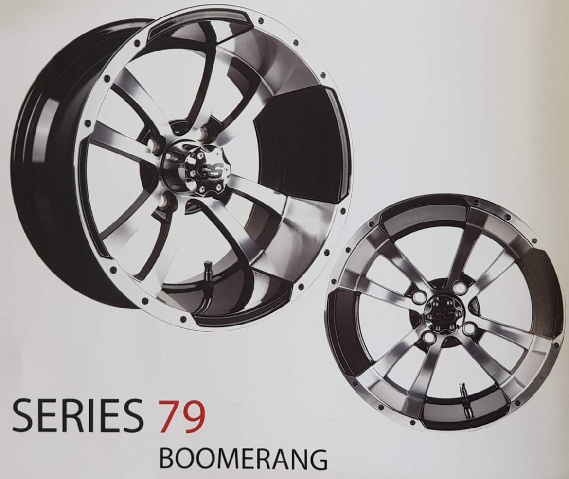 Picture of Arisun Mag Wheel - Series 79 Boomerang 10x7 Black/Machined + Arisun Cruze 205/50-10 Tyre (EA). $690 PER SET