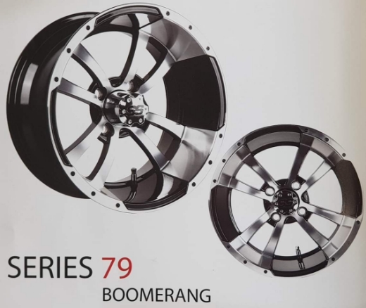 Picture of ODYSSEY Mag Wheel Set - Series 79 Boomerang 14x7 Black/Machined - Arisun Cruze 205/30-14 Tyres