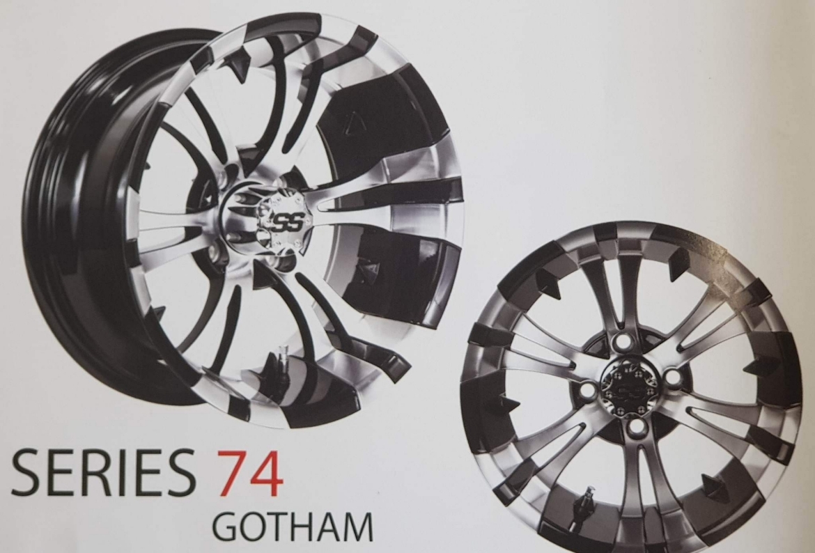 Picture of Series 74 Gotham 14x7 Black/Machined on Arisun X-Trail OFF ROAD 23x10-14 Tyre (EA). $1290 PER SET.