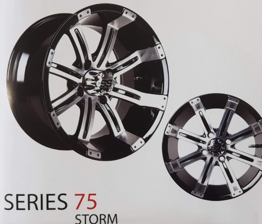 Picture of ODYSSEY Mag Wheel Set - Series 75 Storm 14x7 Black/Machined - Arisun Cruze 205/30-14 Tyres