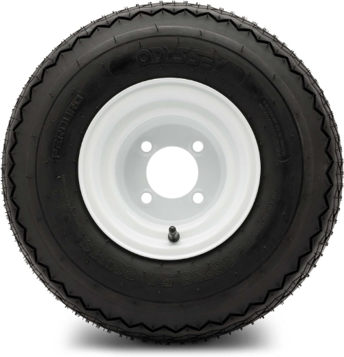 Picture of 18x8.5x8 ODYSSEY PERDURO TYRE ON GLOSSY WHITE STEEL RIM (8x7") - (STANDARD GOLF CART TYRE & WHEEL)