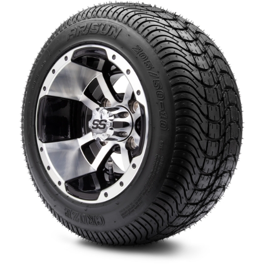 Picture of Arisun Mag Wheel Set - Series 75 Storm 10x7 Black/Machined - Arisun Cruze 205/50-10 Tyres