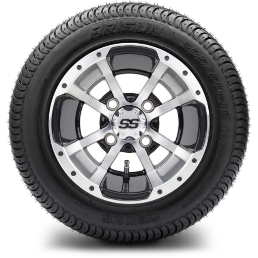 Picture of Arisun Mag Wheel Set - Series 75 Storm 10x7 Black/Machined - Arisun Cruze 205/50-10 Tyres