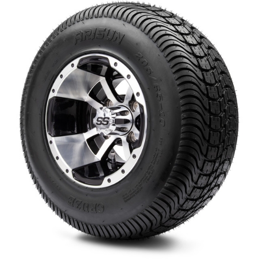 Picture of Arisun Mag Wheel Set - Series 75 Storm 10x7 Black/Machined - Arisun Cruze 205/50-10 Tyres