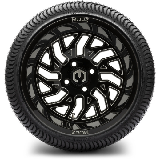 Picture of MODZ® K07 Carnage 14x7 Glossy Black w/Ball Mill Mounted on Arisun ST21-205/30-14 Tyre