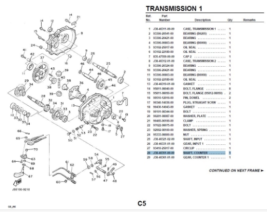 Picture of YAMAHA G9 TRANSMISSION SHAFT COUNTER