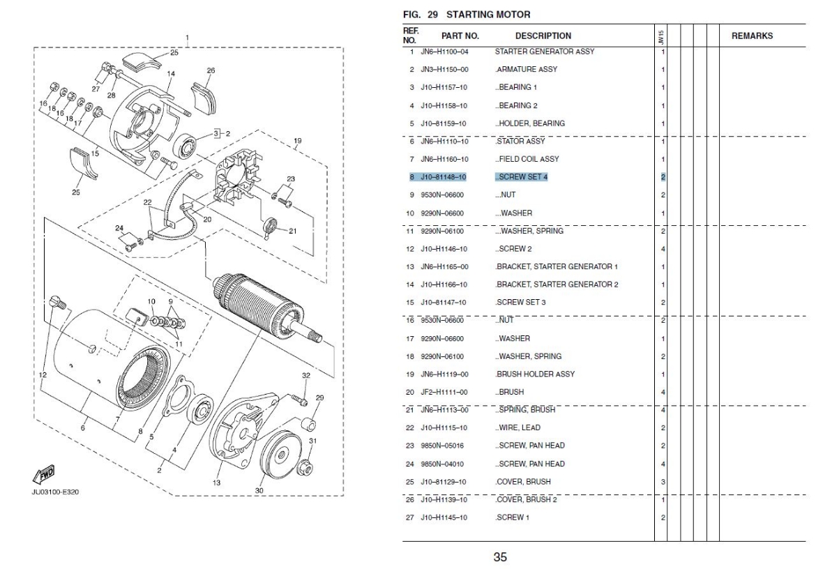 Picture of YAMAHA G29A DRIVE START GEN SCREW SET