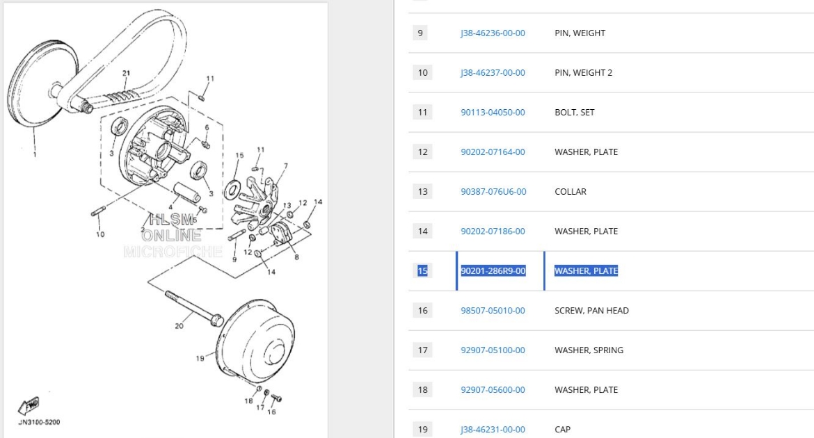 Picture of YAMAHA PRIMARY CLUTCH WASHER