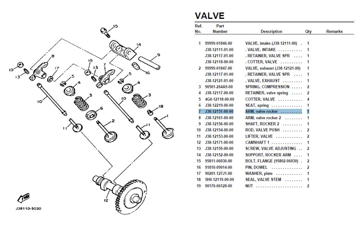Picture of YAMAHA G2A VALVE ROCKER ARM