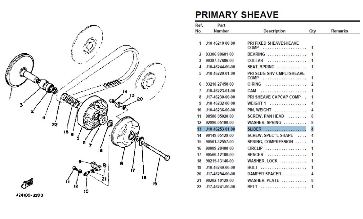 Picture of YAMAHA G1 PRIMARY CLUTCH SLIDERS