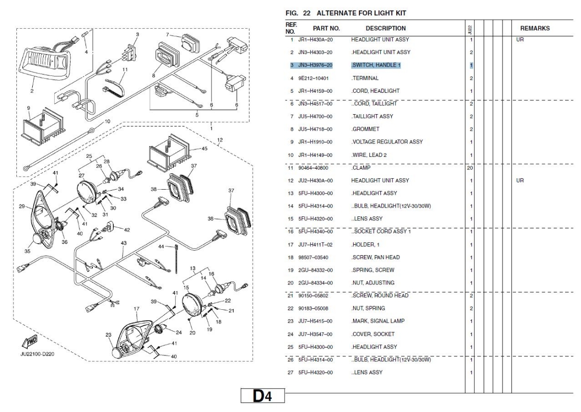 Picture of YAMAHA G22 LIGHT SWITCH