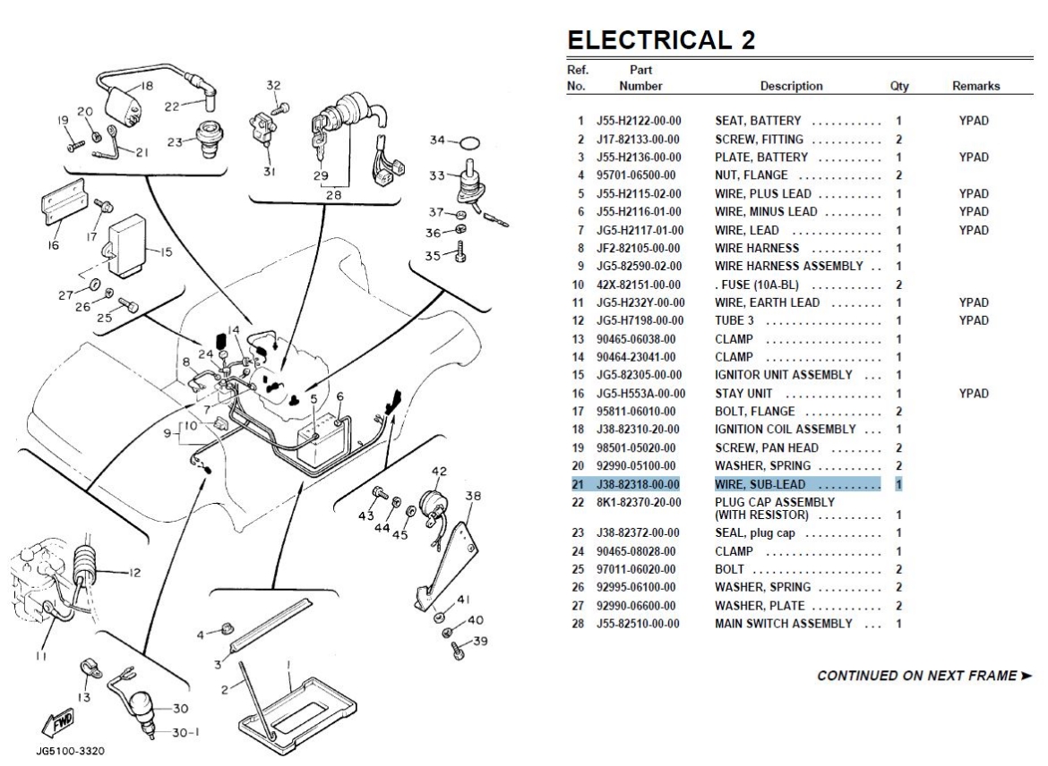 Picture of YAMAHA COIL SUB LEAD/PLUG WIRING (G2-G9)