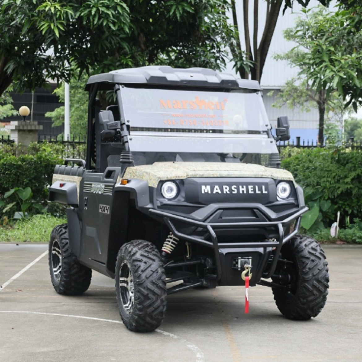 Picture of MARSHELL 2 Seat Real Time 4WD UTV (Hydraulic Tray= 830x1150x262mm) Marxon 76.8V 200AH Lithium Battery, 72v 15KW AC Motor, 450A Controller, 72v 20A On Board Smart Charger, 14" Tyres on Aluminium Rims, Four Wheel Hydraulic Disc Brake & Hand Brake, 7" Screen & Roof Mounted LED Light Bar.