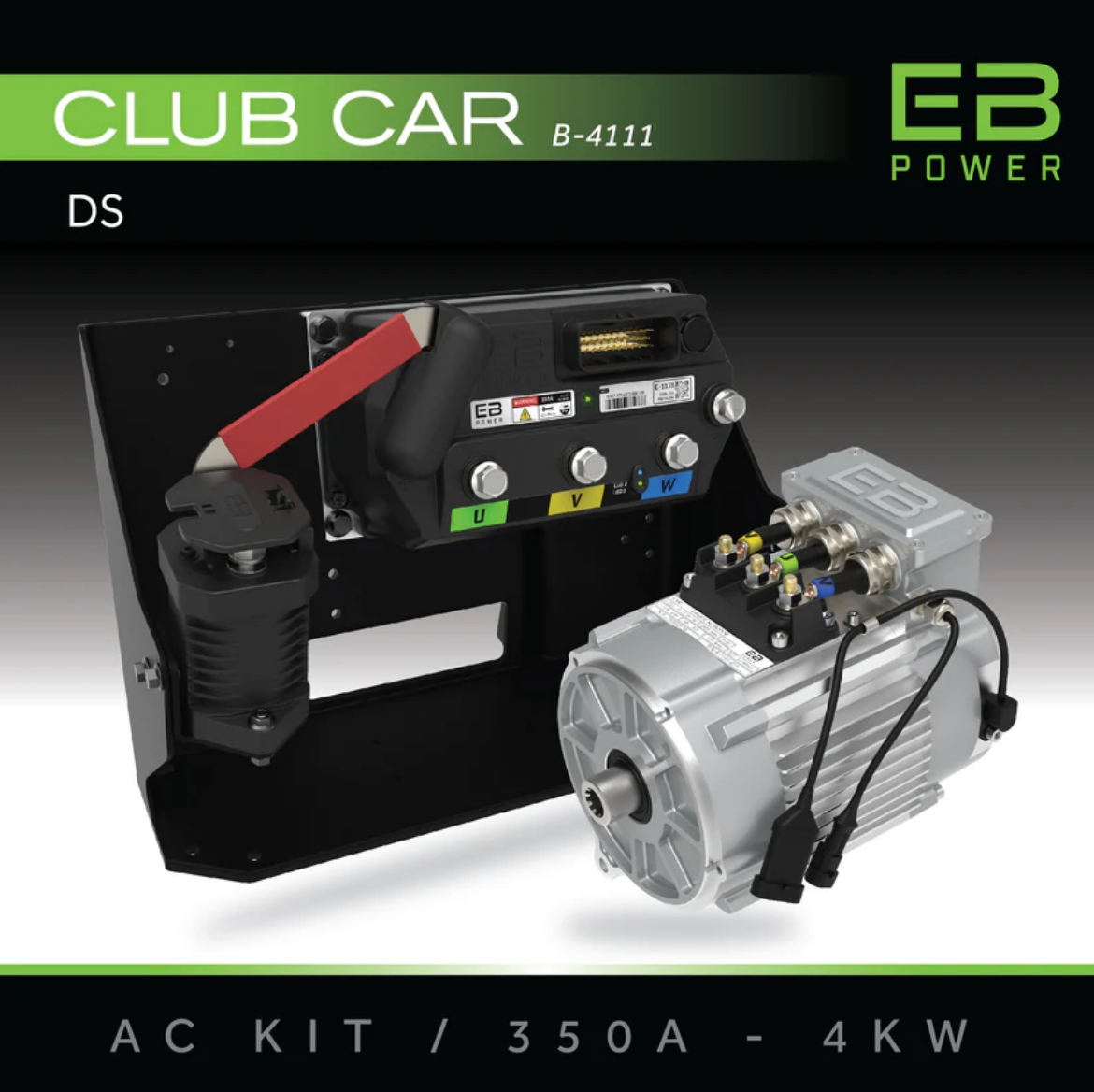 Picture of ECO SYSTEM AC PERFORMANCE UPGRADE KIT SUIT CLUB CAR DS/VILLAGER - 350A CONTROLLER + 4KW MOTOR. KIT INCLUDES: AC CONTROLLER, AC MOTOR, MOUNT PLATE, 400AMP SOLENOID, 3 POS SWITCH, TOW/RUN SWITCH, COMPLETE REPLACEMENT HARNESS, BATTERY & MOTOR CABLES.