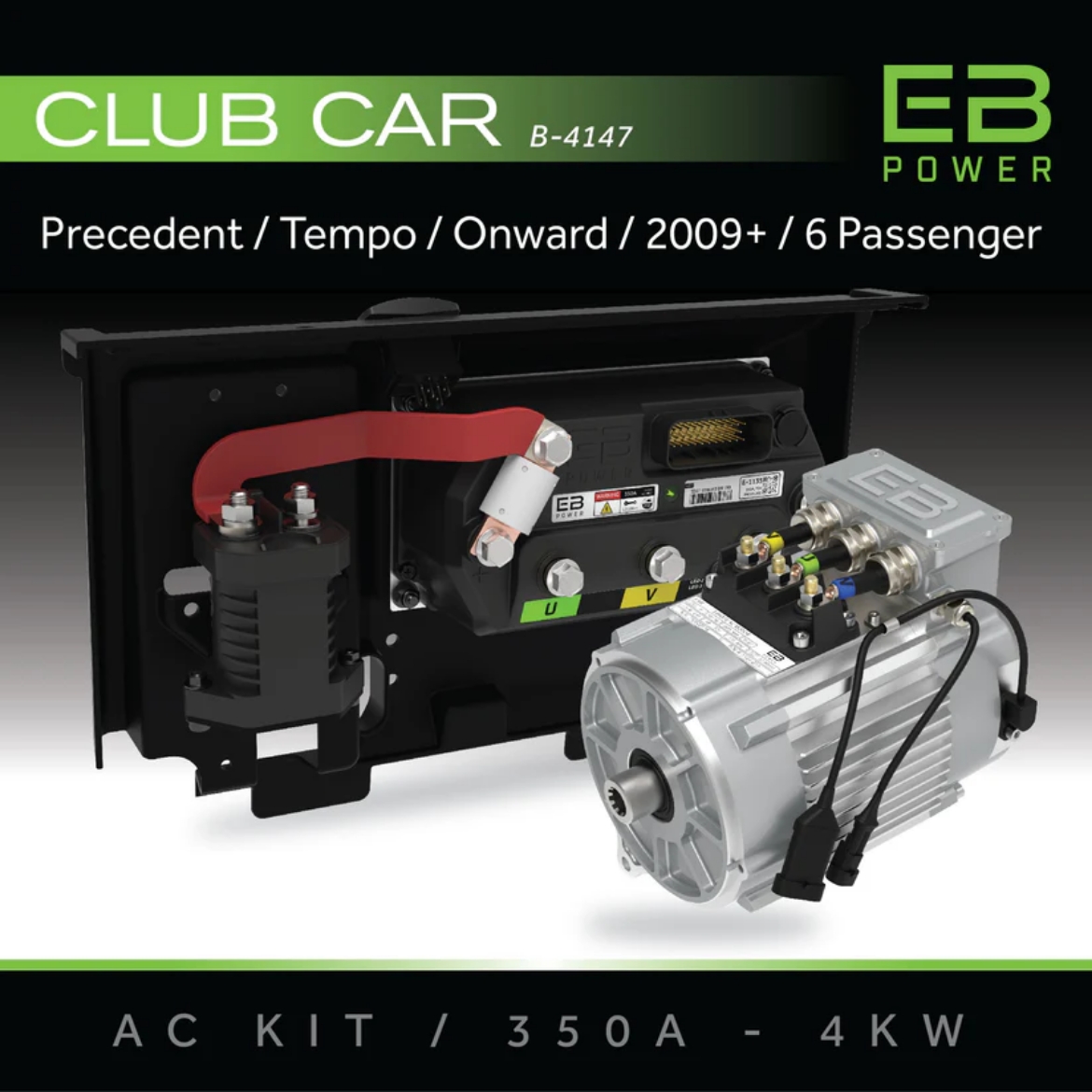 Picture of ECO SYSTEM AC PERFORMANCE UPGRADE KIT SUIT CLUB CAR PRECEDENT - 350A CONTROLLER + 4KW MOTOR. KIT INCLUDES: AC CONTROLLER, AC MOTOR, MOUNT PLATE, 400AMP SOLENOID, 3 POS SWITCH, TOW/RUN SWITCH, COMPLETE REPLACEMENT HARNESS, BATTERY & MOTOR CABLES.