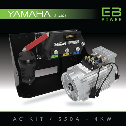 Picture of ECO SYSTEM AC PERFORMANCE UPGRADE KIT SUIT YAMAHA - 350A CONTROLLER + 4KW MOTOR. KIT INCLUDES: AC CONTROLLER, AC MOTOR, MOUNT PLATE, 400AMP SOLENOID, 3 POS SWITCH, TOW/RUN SWITCH, COMPLETE REPLACEMENT HARNESS, BATTERY & MOTOR CABLES.
