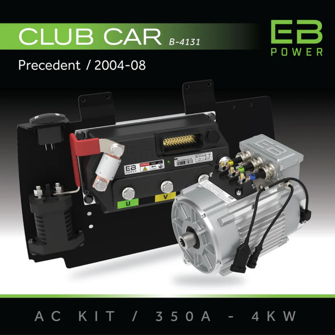 Picture of ECO SYSTEM AC PERFORMANCE UPGRADE KIT SUIT CLUB CAR PRECEDENT (2004-2008) - 350A CONTROLLER + 4KW MOTOR. KIT INCLUDES: AC CONTROLLER, AC MOTOR, MOUNT PLATE, 400AMP SOLENOID, 3 POS SWITCH, TOW/RUN SWITCH, COMPLETE REPLACEMENT HARNESS, BATTERY & MOTOR CABLES.