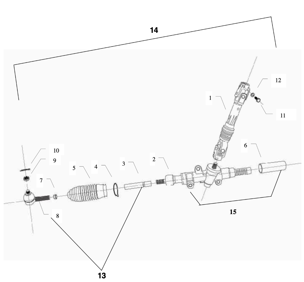 Picture of EMC STEERING BOX/RACK ASSEMBLY (EG2028 & EG2048) - INCLUDES ITEMS 13 & 15 (2701200-036 & 2701100-008)