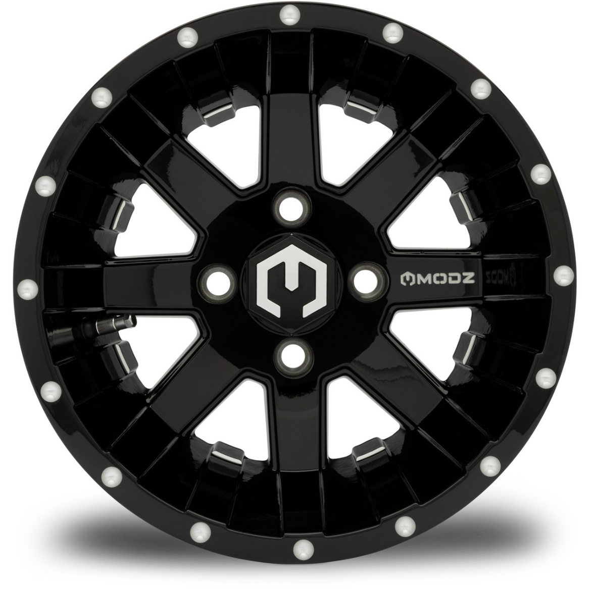 Picture of MODZ® MAG WHEEL - ASSAULT (K01) - GLOSSY BLACK WITH BALL MILL (12x7") FITTED WITH MODZ® 215/35-12" TYRE