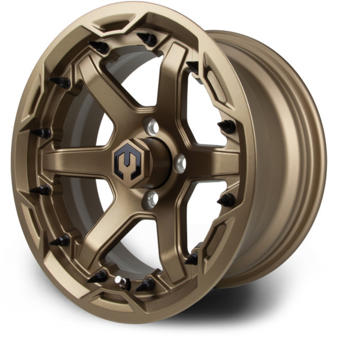 Picture of MODZ® MAG WHEEL - GLADIATOR (K02)- MATTE BRONZE WITH MATTE BLACK SPIKES (14x7") FITTED WITH ODYSSEY 215/35-14" TYRE