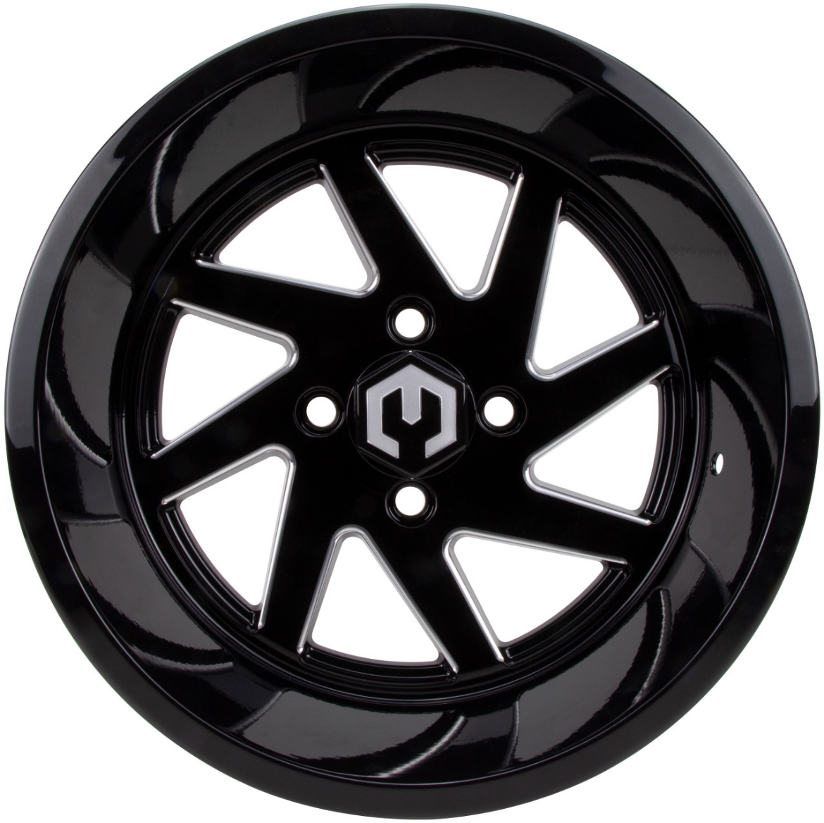 Picture of MODZ® MAG WHEEL - FURY (K04) - GLOSSY BLACK WITH BALL MILL (14x7") FITTED WITH ODYSSEY 215/35-14" TYRE