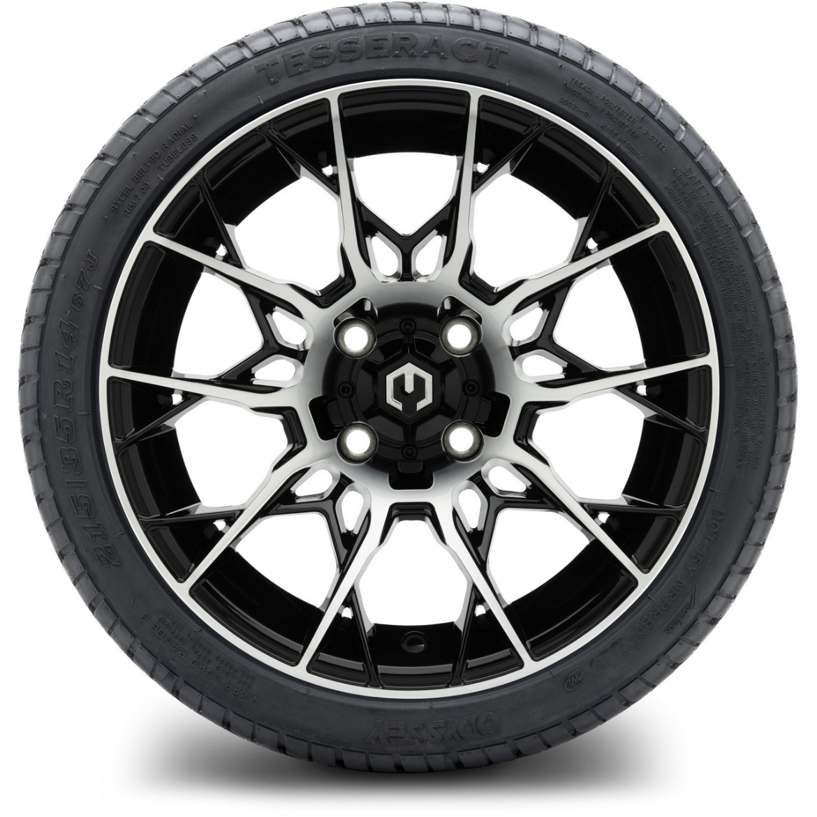Picture of MODZ® MAG WHEEL - CHAOS (K12) - GLOSSY BLACK WITH MACHINED FACE (14x7") FITTED WITH ODYSSEY 215/35-14" TYRE