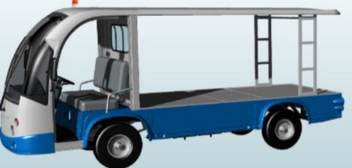 Picture of MARSHELL UFT 72V 1200KG Capacity Burden Carrier, Blue & White Body, Grey Seat, Marxon 72V 200AH Lithium Battery, 7.5KW AC Motor, 400A Controller, 30A On Board Smart Charger, 13 Inch Steel Rims With Hub Caps, Four Wheel Hydraulic Drum Brake And Independent Parking Brake, Side And Rear View Mirrors, 10mm Lip On Tray, Long Roof Rear Cargo Bed, Strobe light, Tow bar, Spare Tire.
